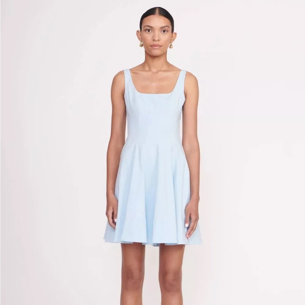 STAUD Blue Sleeveless Square Neck Maxi Dress